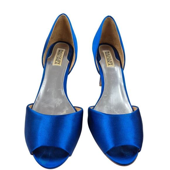 Badgley Mischka Nilla Crystal Sapphire Blue Peep Toe Heels 9M US $245 like Kiara - Picture 2 of 7